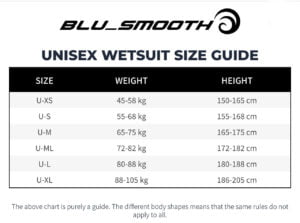 Wetsuit Size Chart | Open Water Swimming Wetsuit - Europe